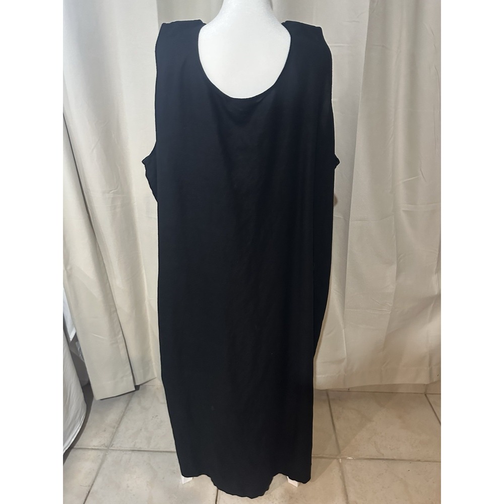 Avenue Black Linen Blend Maxi Dress Sleeveless Side Slit Faux Button SIZE 26/28